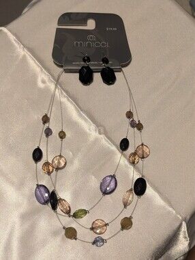 NWT minicci 3-Strand Layered Illusion Statement Necklace & Earrings Set